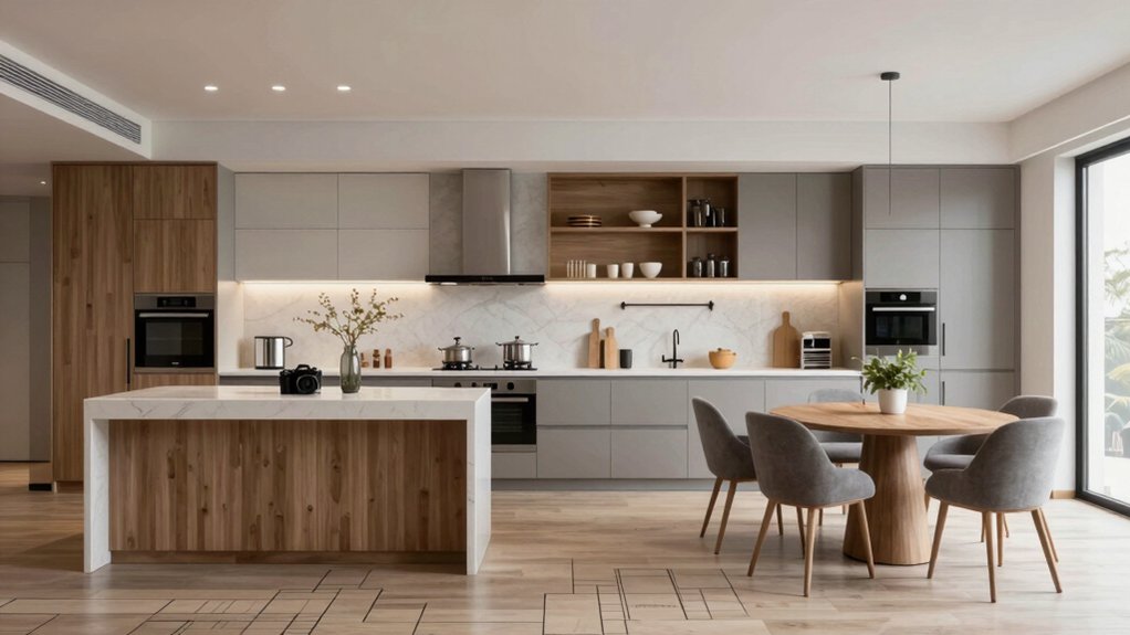 open kitchen dining layout
