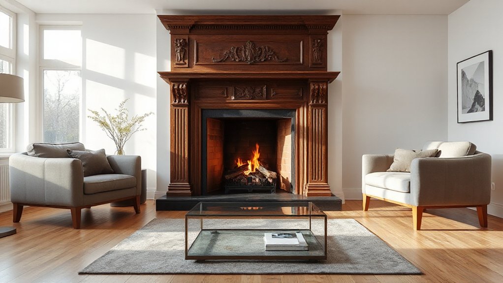 balanced antique fireplace styling