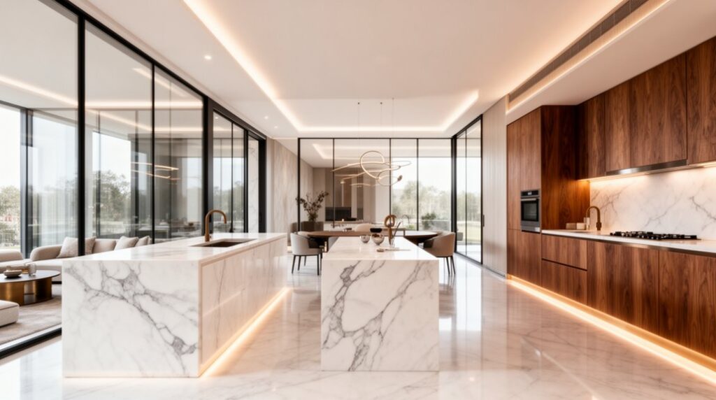 luxurious marble timber contrast