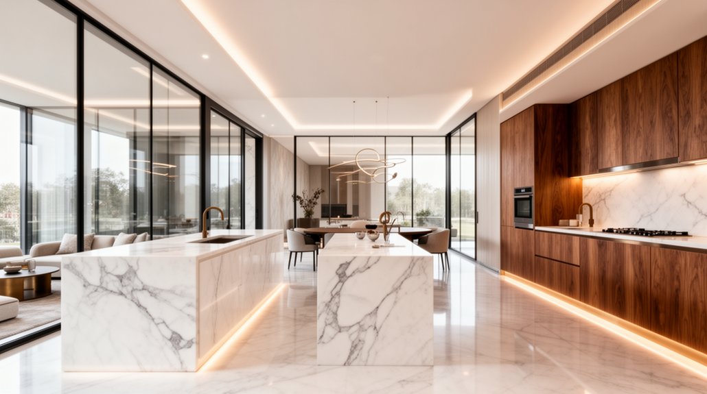 luxurious marble timber contrast