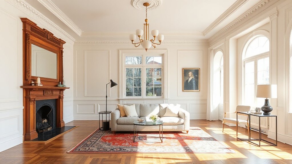modern lighting enhances traditional rooms